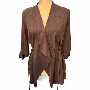 Kut from the Kloth Taupe Brown Open Front Cinch Waist Suede Blazer Size Medium